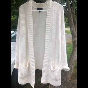 white chenille cardigan from express